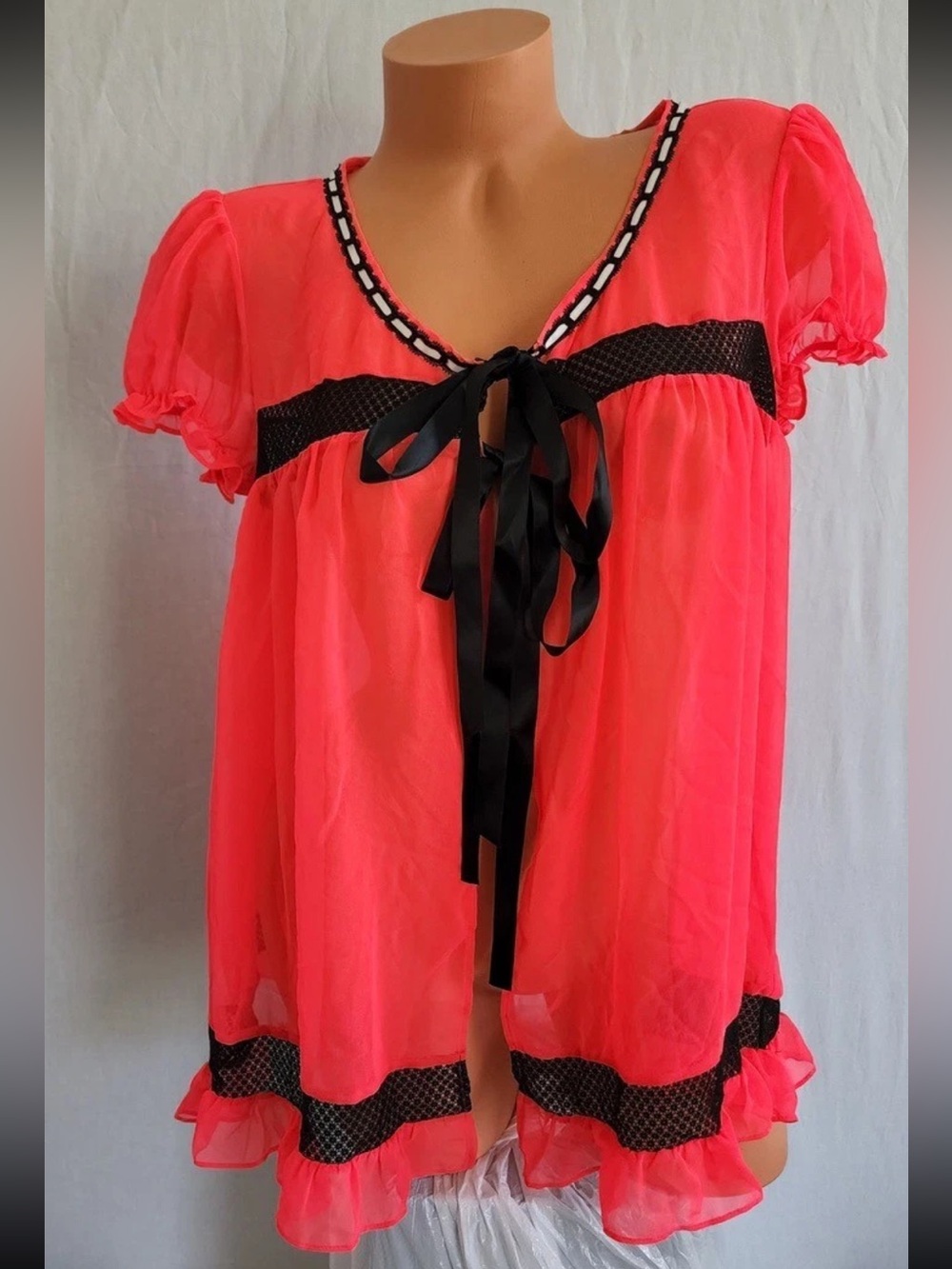 Victoria secret pink and black babydoll mesh robe size large